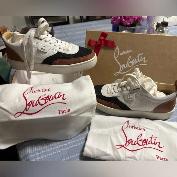 Christian Louboutin Men's White, Black, and Brown Sneakers authentic - Picture 4 of 7